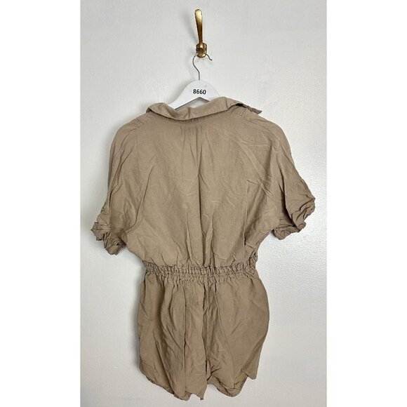 BLANK NYC Linen Blend Button Up Romper in Tan Size Medium - Picture 8 of 10